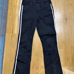 MOTHER Black Straight Leg Jeans with White Stripes